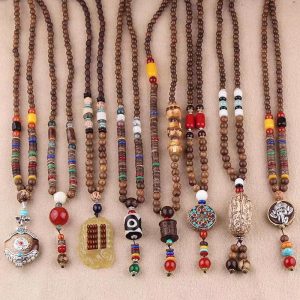 Retro Ethnic Sweater Chain Long Wooden Pendant