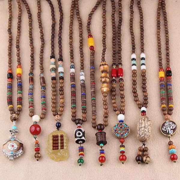 Retro Ethnic Sweater Chain Long Wooden Pendant