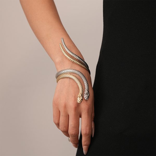 2-piece Set Exaggerated Twisted Winding Simulated Snakes Opening Ring Bracelet