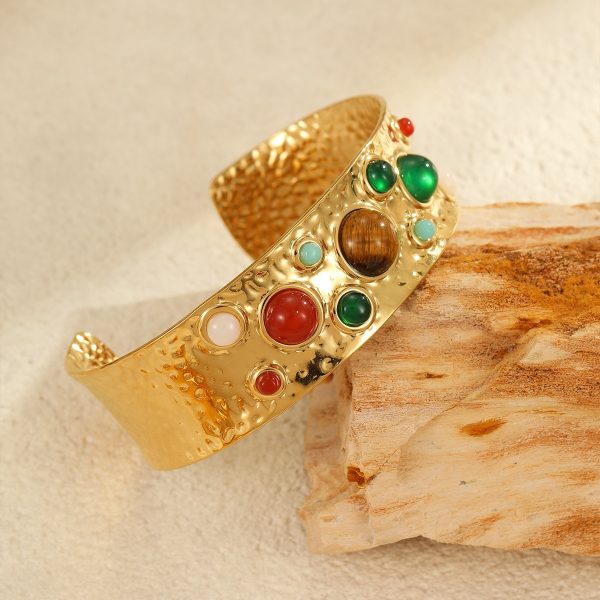 French Retro Titanium Steel Bracelet Colorful Natural Stone