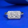 S925 Silver Plated Inlaid 7 11mm Rectangular Ice Flower Cut Ring