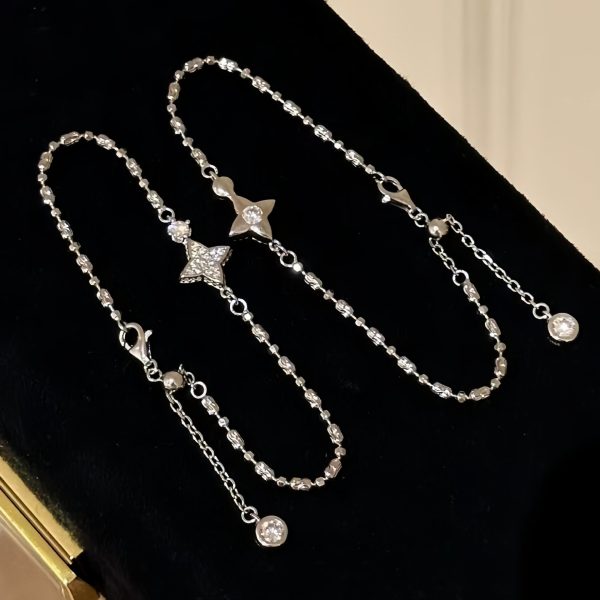 Double-sided Four Eight-pointed Stars Diamond Bracelet S925 Sterling Silver Sweet Special Interest Light Luxury Asterism High-grade Bracelet
