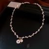 Real Gold Electroplated Zircon Pearl Round Pendant Necklace Light Luxury Clavicle Chain