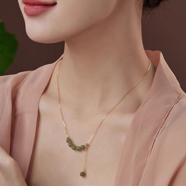 Green Round Beads Smile Jasper Necklace Niche Retro