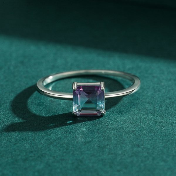 S925 Sterling Silver Temperamental Simple Watermelon Tourmaline Slim Ring