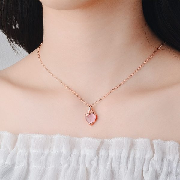 Women's Heart-shaped Pink Crystal Synthetic Pendant Necklace