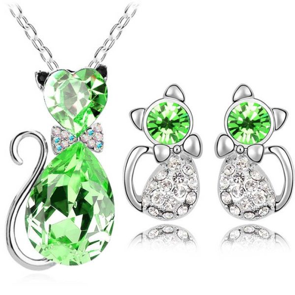 Jewelry Set Austrian Crystal Cute Bow Kitten