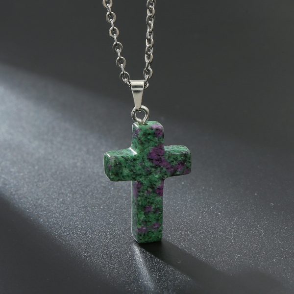 Natural Stone Agate Stone Cross Pendant Necklace