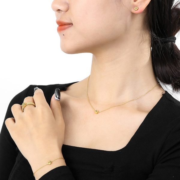 Ring Mesh Cat's Paw Stainless Steel Necklace Bracelet Cute Pet Four-piece Ring Set Jewelry