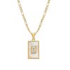 Vintage 18K Gold Plated Titanium Square Shell Zircon Necklace Jewelry Set