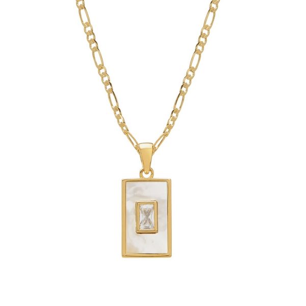 Vintage 18K Gold Plated Titanium Square Shell Zircon Necklace Jewelry Set