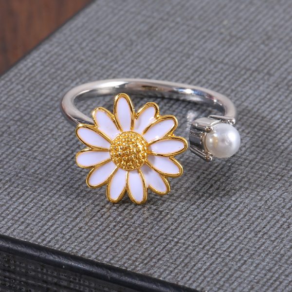 Micro Inlaid Zircon Rotatable Pearl Paint Ring