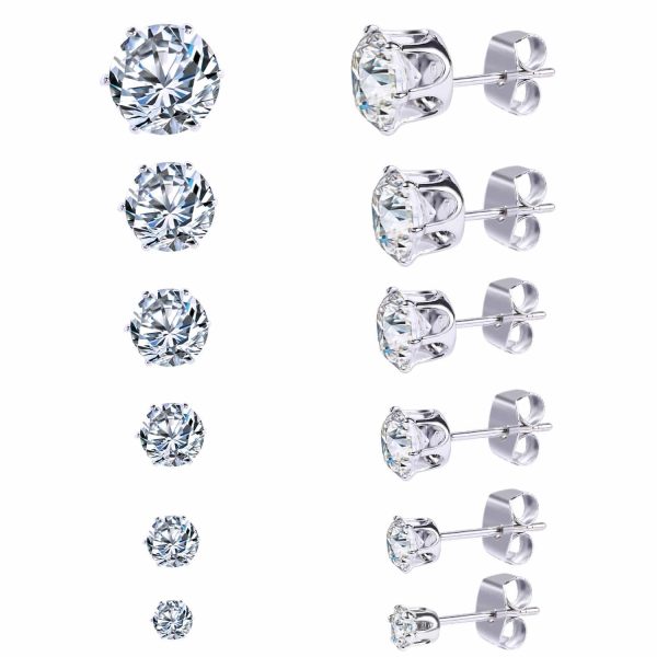 Women's Fashion Simple Stainless Steel Zircon Earings Set