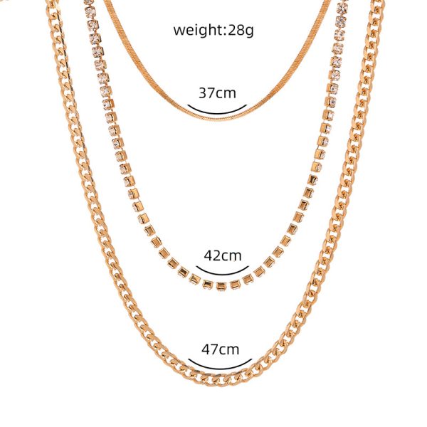 Exaggerated street shot thick plaid chain jewelry, light luxury set diamond multi-layer detachable necklace