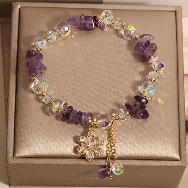 Amethyst Zircon Flower Pendant Women's Bracelet