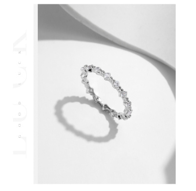 S925 Silver Ins Style Popular Irregular Row Diamond Ring Female