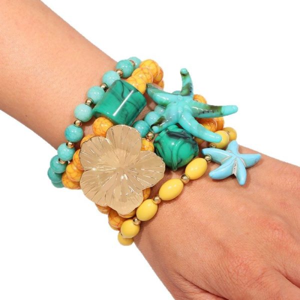 Women's Colorful Beaded Gold Starfish Bracelet