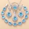 Inlaid Gemstone Pendant Earrings Necklace And Ring For Women 4 PCs Set