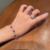 Colorful Bright Crimson Gemstone Flower Grape Purple Zircon Shining Diamond Flower Ring