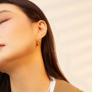 Gold Pigment Ring Earrings Female Circle Ear Studs