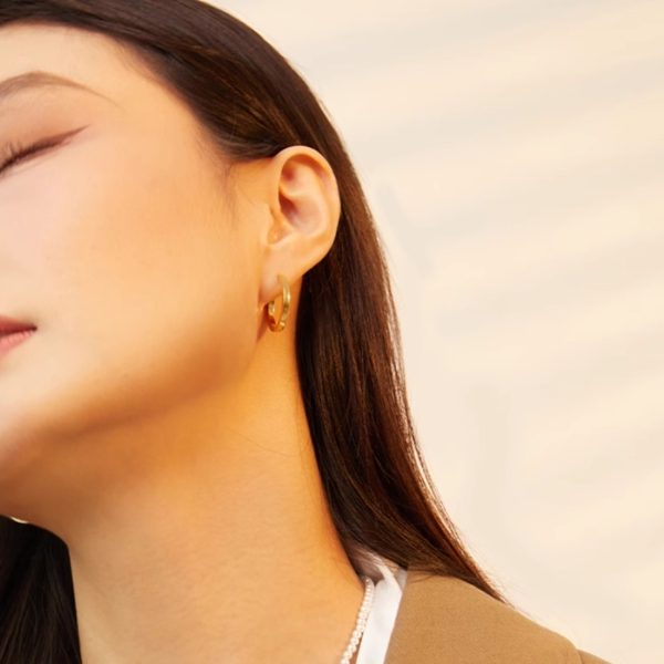 Gold Pigment Ring Earrings Female Circle Ear Studs