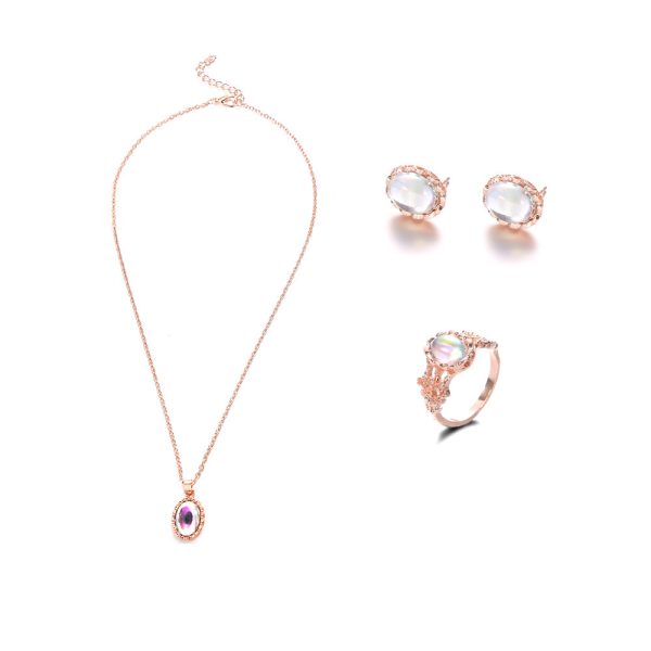 Dazzling gemstone trend jewelry set Fashion Europe and new necklace earrings ring set