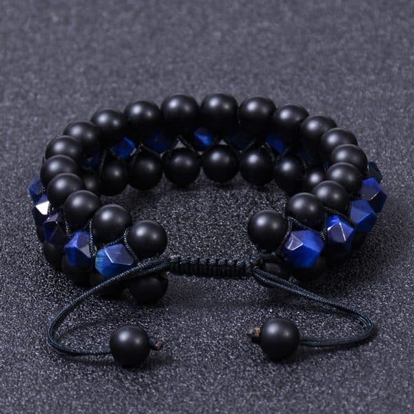 Natural Stone Frosted Stone Beaded Bracelet Iron Ore Double Wrap Braided Bracelet