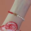 Women's Pearl Braided Red Rope Bracelet