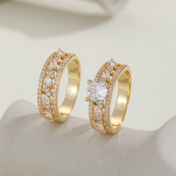 Copper Inlaid Zircon Ear Of Rice Advanced Couple Ring