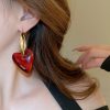 Exaggerated Glass Heart And Circle Ear Clip Trendy Earrings