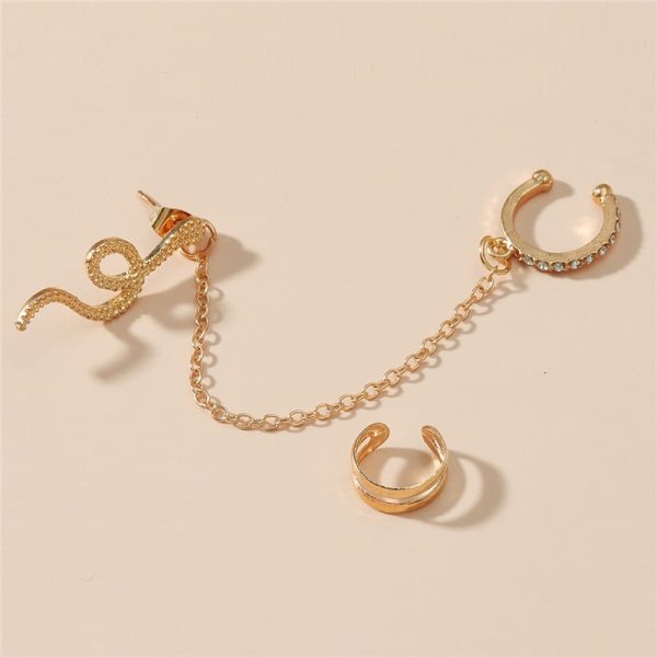 Cold Wind No Hole Earring Set Retro Zircon Snake-shaped Chain Ear Clip
