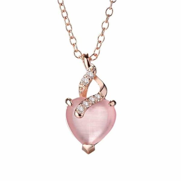 Women's Heart-shaped Pink Crystal Synthetic Pendant Necklace