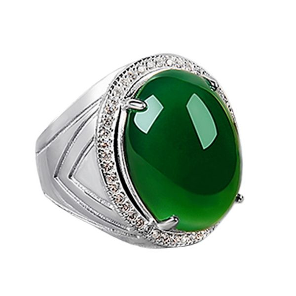 New Domineering Green Chalcedony Ring Plated 925 Silver Ring Simple And Elegant