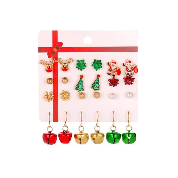 Christmas Drip Oil Bells Christmas Tree Earrings Set