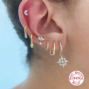 S925 Sterling Silver Diamond Snowflake Pendant Earrings