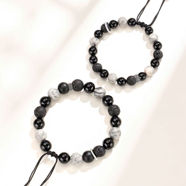 Black Agate Map Stone Men's And Women's Bracelet Niche High Sense