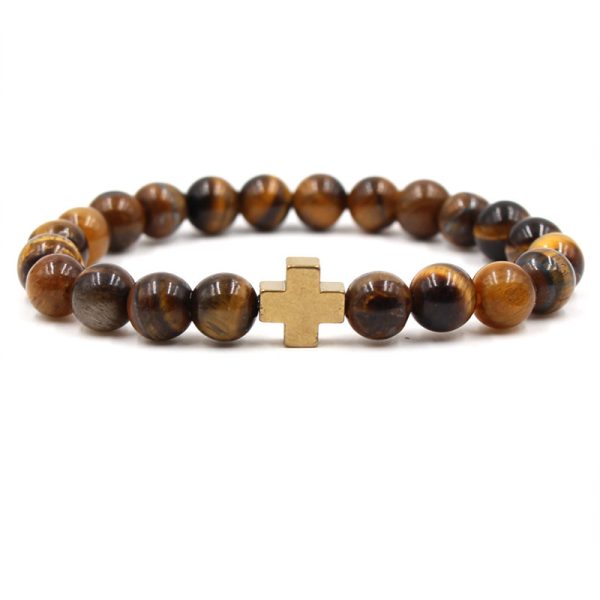Agate Jewelry Tigereye Matte Stone Black Magnet Cross Bracelet