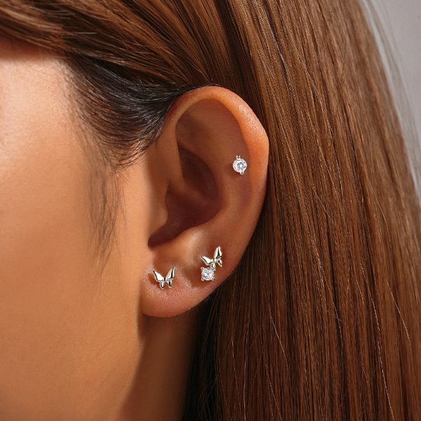 925 Sterling Silver Butterfly Star Devil's Eye Set With Diamond Earrings