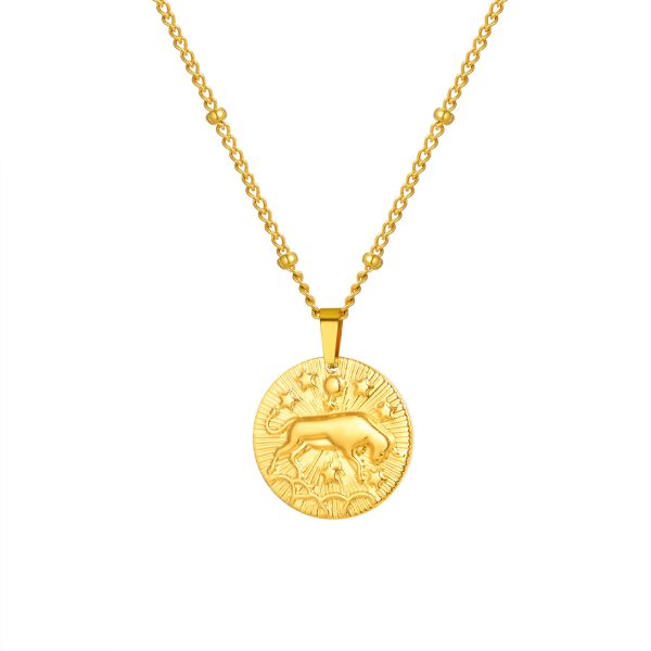 Stainless Steel Bead Necklace Twelve Constellation Embossed Round Necklace For Women