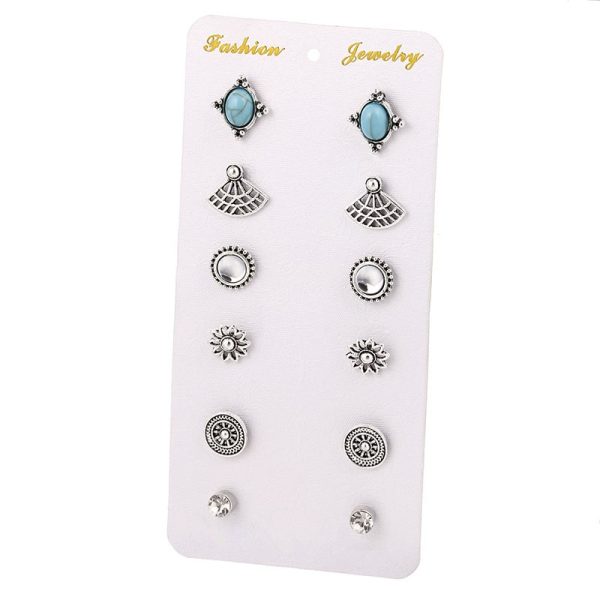 Diamond Stud Earrings 6 Pairs Combination Set Cycle Stud Earrings High-end Fashion Hot Selling Ear Rings
