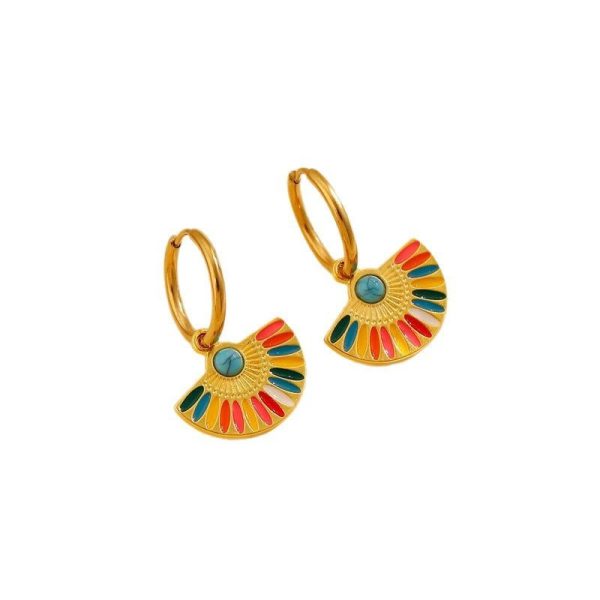 Oil Dripping Color Fan-shaped Circle Stitching Female Fashion Personality Retro Dual-wear Earrings