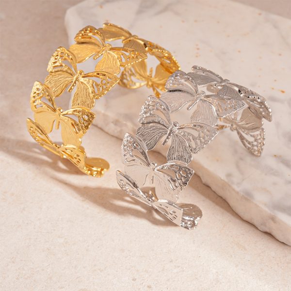 Women's Simple Titanium Steel Butterfly Open-end Bracelet