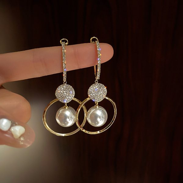 Fashion Simple Long Pearl Circle Earrings