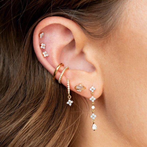 Tassel Blue Flower Earrings Set Temperament