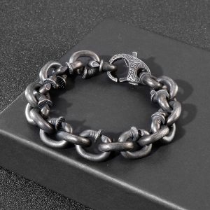 Retro Style Black Square Rivet Stainless Steel Men's Bracelet
