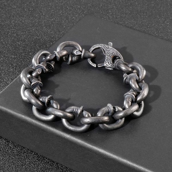 Retro Style Black Square Rivet Stainless Steel Men's Bracelet