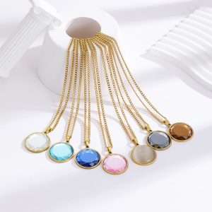 Titanium Steel Round Crystal Pendant Women's Necklace