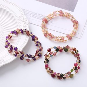 Fashion Colorful Tourmaline Three-ring Bracelet For Women