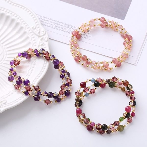 Fashion Colorful Tourmaline Three-ring Bracelet For Women