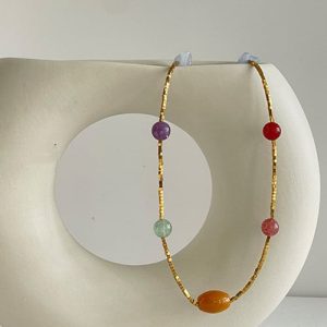 Color Agate Light Luxury Minority Advanced Sense Natural Stone Necklace